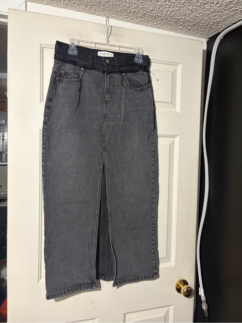 Abercrombie & Fitch Stacked Waistband Denim Maxi Skirt